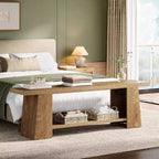 Lantine 2-Tier Entryway Bench, 59-inch Shoe Bench with Storage Shelves, Wood End of Bed Bench for Entryway, Bedroom, Living Room