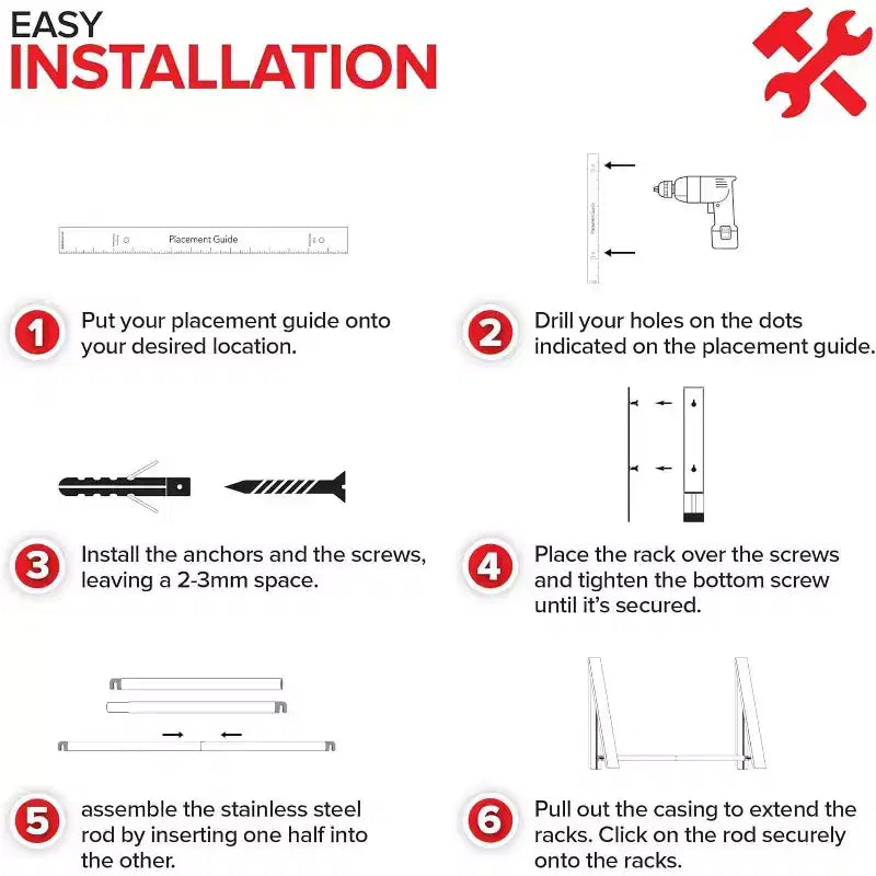 Wall-Mounted Retractable Double Foldable Clothing Rack w/ Extension Rod, White (20 Count)