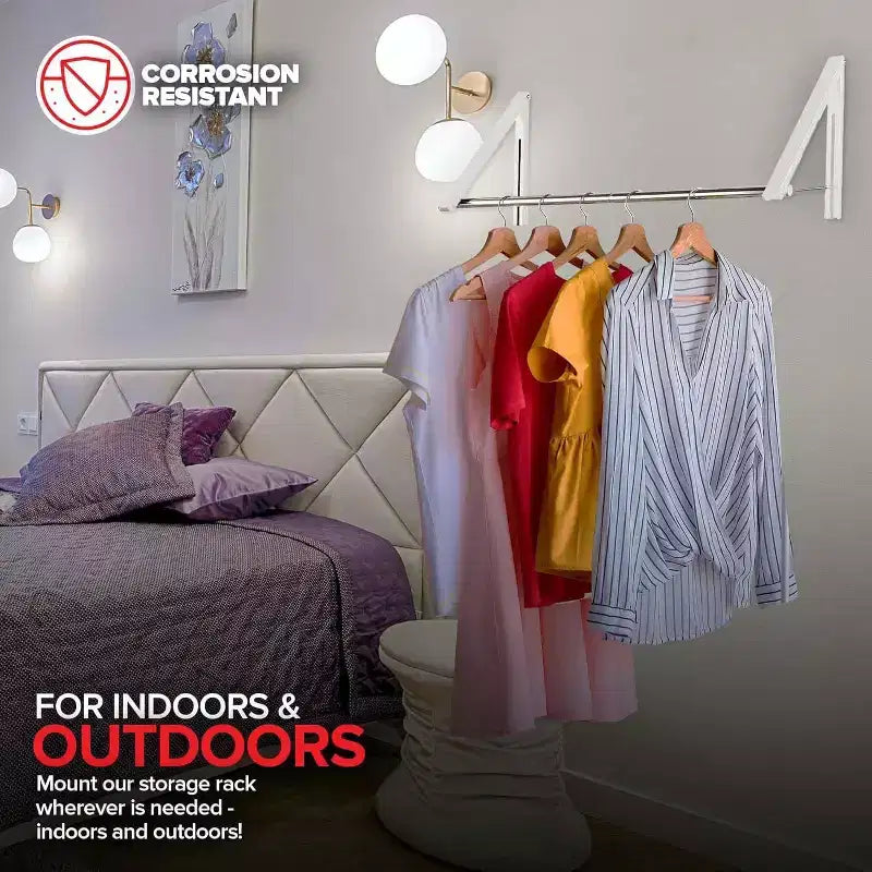 Wall-Mounted Retractable Double Foldable Clothing Rack w/ Extension Rod, White (20 Count)
