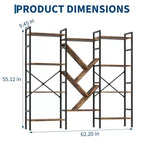 5-Tier Rustic Wooden Bookshelf C A-Black + Retro Finish C Wide Display Shelf for Bedroom/Living Room/Office (1-Pack)