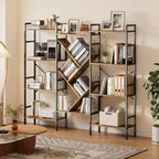 5-Tier Rustic Wooden Bookshelf C A-Black + Retro Finish C Wide Display Shelf for Bedroom/Living Room/Office (1-Pack)