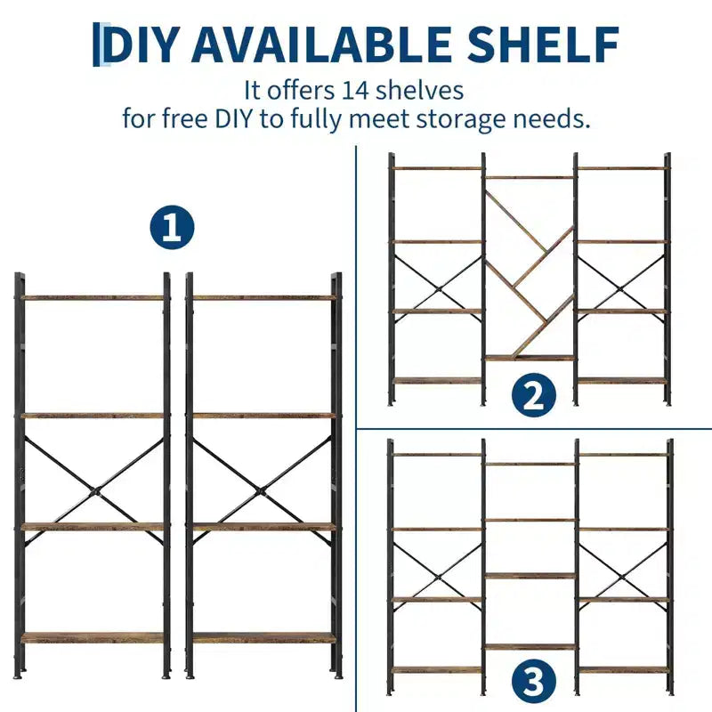 5-Tier Rustic Wooden Bookshelf C A-Black + Retro Finish C Wide Display Shelf for Bedroom/Living Room/Office (1-Pack)