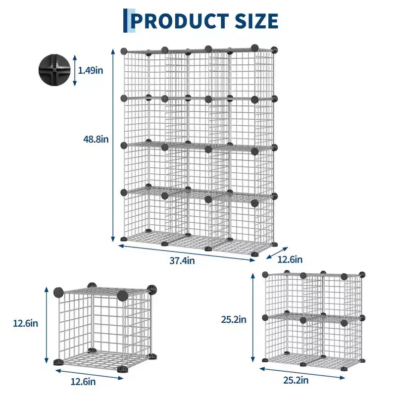 Wire Cube Storage 12-Cube Modular Closet Organizer Shelf Unit for Bedroom Office, Gray