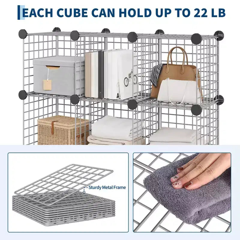 Wire Cube Storage 12-Cube Modular Closet Organizer Shelf Unit for Bedroom Office, Gray