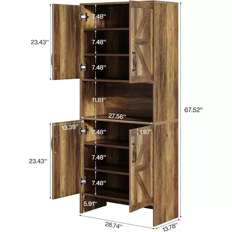Meuble à chaussures de ferme haut Lantine avec portes et étagères réglables, organisateur à 7 niveaux pour entrée, placard, salon, marron rustique