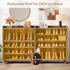 Meuble à chaussures Lantine en bois avec portes coulissantes, organisateur de chaussures moderne avec étagères réglables pour entrée, salon, couloir, marron et blanc