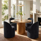 Dining Table Set for 4, Modern Barrel Chair with Wheels and Chenille Upholstery, Round Pedestal Table for Small-Dining Areas-Panipeachy