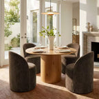 Dining Table Set for 4, Modern Barrel Chair with Wheels and Chenille Upholstery, Round Pedestal Table for Small-Dining Areas-Panipeachy