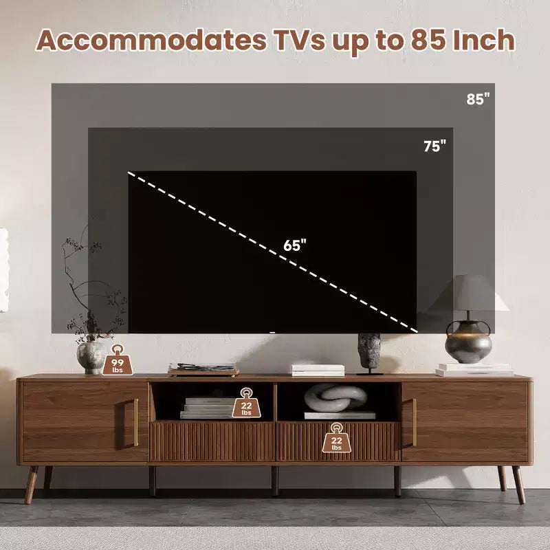 GDFStudio Saoirse 78 Meuble TV moderne en bois avec portes à fermeture douce, étagère ouverte