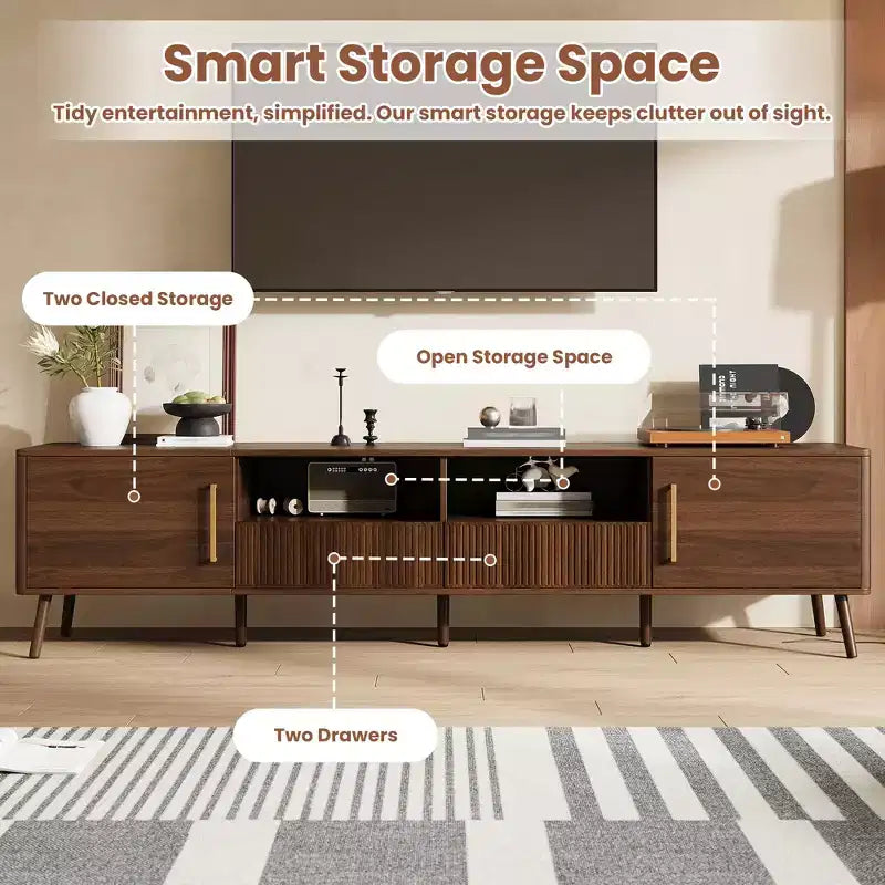 GDFStudio Saoirse 78 Meuble TV moderne en bois avec portes à fermeture douce, étagère ouverte