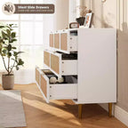 Rattan 7 Drawer Dressers for Bedroom, Tall Dresser with Deep Drawers, Large Chest of Drawers for Closet with Wide Top, Wooden Dresser for Living Room