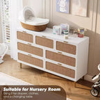Rattan 7 Drawer Dressers for Bedroom, Tall Dresser with Deep Drawers, Large Chest of Drawers for Closet with Wide Top, Wooden Dresser for Living Room