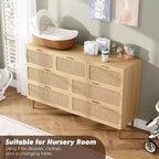 Rattan 7 Drawer Dressers for Bedroom, Tall Dresser with Deep Drawers, Large Chest of Drawers for Closet with Wide Top, Wooden Dresser for Living Room