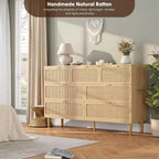 Rattan 7 Drawer Dressers for Bedroom, Tall Dresser with Deep Drawers, Large Chest of Drawers for Closet with Wide Top, Wooden Dresser for Living Room