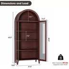 63.2Armoire de cuisine cintrée - Étagère de présentation de ferme à 5 niveaux avec étagère réglable et 2 grandes portes vitrées, pour salle à manger, salon