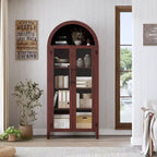 63.2Armoire de cuisine cintrée - Étagère de présentation de ferme à 5 niveaux avec étagère réglable et 2 grandes portes vitrées, pour salle à manger, salon
