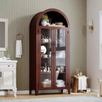 63.2Armoire de cuisine cintrée - Étagère de présentation de ferme à 5 niveaux avec étagère réglable et 2 grandes portes vitrées, pour salle à manger, salon