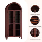 63.2Armoire de cuisine cintrée - Étagère de présentation de ferme à 5 niveaux avec étagère réglable et 2 grandes portes vitrées, pour salle à manger, salon