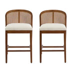 Set of 2 Modern Counter Height Bar Stools with Rattan Curved Back, 27 Seat Height Wood-Leg Stools for Kitchen Island or Home Bar-Panipeachy