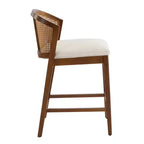 Set of 2 Modern Counter Height Bar Stools with Rattan Curved Back, 27 Seat Height Wood-Leg Stools for Kitchen Island or Home Bar-Panipeachy