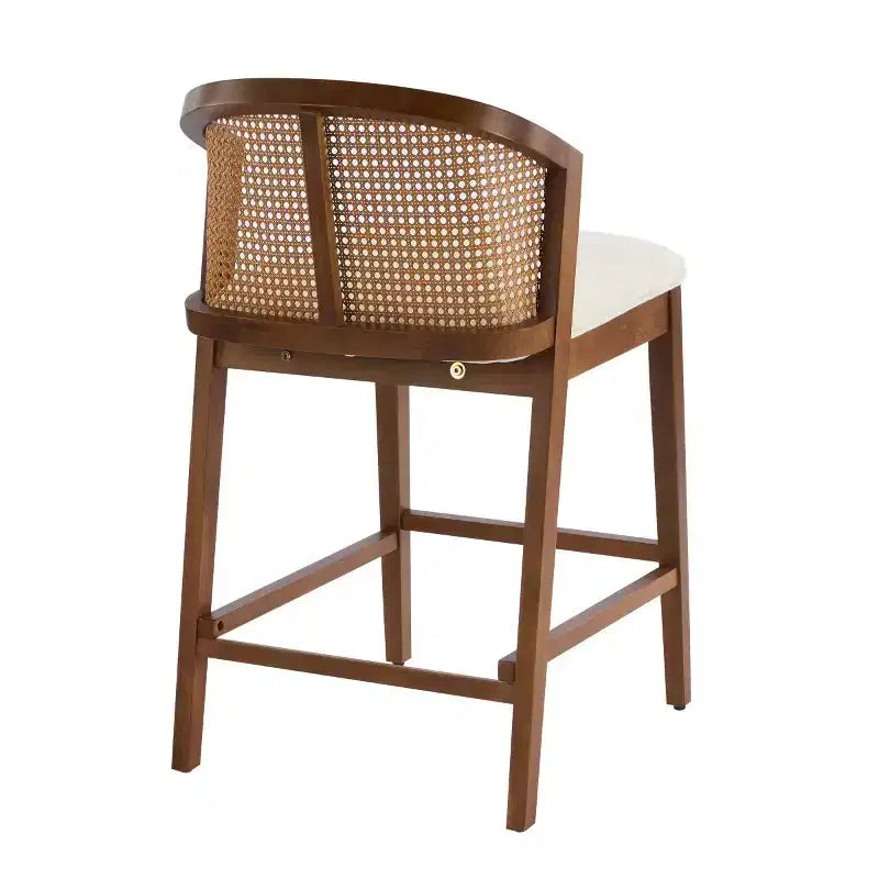 Set of 2 Modern Counter Height Bar Stools with Rattan Curved Back, 27 Seat Height Wood-Leg Stools for Kitchen Island or Home Bar-Panipeachy