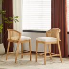 Set of 2 Modern Counter Height Bar Stools with Rattan Curved Back, 27 Seat Height Wood-Leg Stools for Kitchen Island or Home Bar-Panipeachy
