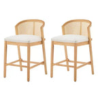 Set of 2 Modern Counter Height Bar Stools with Rattan Curved Back, 27 Seat Height Wood-Leg Stools for Kitchen Island or Home Bar-Panipeachy