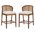 Set of 2 Modern Counter Height Bar Stools with Rattan Curved Back, 27 Seat Height Wood-Leg Stools for Kitchen Island or Home Bar-Panipeachy