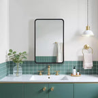 24 x 16 Inch Black Wall-mounted Rounded Rectangular Wrought Iron Framed Medicine Cabinet Mirror Cabinet For Bathroom