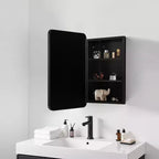 24 x 16 Inch Black Wall-mounted Rounded Rectangular Wrought Iron Framed Medicine Cabinet Mirror Cabinet For Bathroom