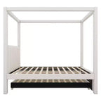 Lit plateforme moderne à baldaquin Luxystar avec tête de lit rembourrée, lit gigogne et 3 tiroirs, beige