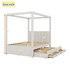 Lit plateforme moderne à baldaquin Luxystar avec tête de lit rembourrée, lit gigogne et 3 tiroirs, beige