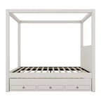 Lit plateforme moderne à baldaquin Luxystar avec tête de lit rembourrée, lit gigogne et 3 tiroirs, beige