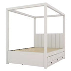 Lit plateforme moderne à baldaquin Luxystar avec tête de lit rembourrée, lit gigogne et 3 tiroirs, beige
