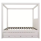 Lit plateforme moderne à baldaquin Luxystar avec tête de lit rembourrée, lit gigogne et 3 tiroirs, beige