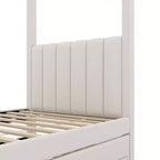 Lit plateforme moderne à baldaquin Luxystar avec tête de lit rembourrée, lit gigogne et 3 tiroirs, beige