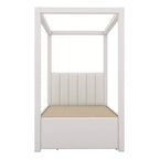 Lit plateforme moderne à baldaquin Luxystar avec tête de lit rembourrée, lit gigogne et 3 tiroirs, beige