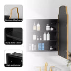 19.5 x 29.64 Inch Gold Slightly Arch Wrought Iron Framed Medicine Cabinet With Mirror, Wall-mounted Mirror Cabinet For Bathroom