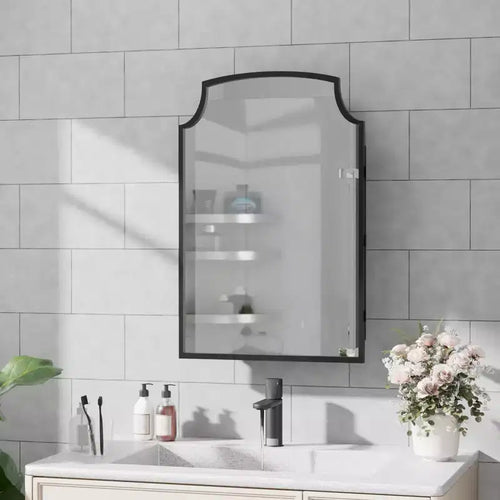 Meuble de salle de bain 49.5 x 75.2 cm, cadre doré légèrement arqué en fer forgé avec miroir, armoire de toilette murale