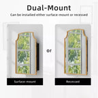 19.5 x 29.64 Inch Gold Slightly Arch Wrought Iron Framed Medicine Cabinet With Mirror, Wall-mounted Mirror Cabinet For Bathroom