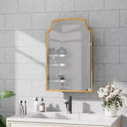 19.5 x 29.64 Inch Gold Slightly Arch Wrought Iron Framed Medicine Cabinet With Mirror, Wall-mounted Mirror Cabinet For Bathroom