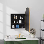 19.5 x 29.64 Inch Gold Slightly Arch Wrought Iron Framed Medicine Cabinet With Mirror, Wall-mounted Mirror Cabinet For Bathroom