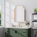 19.5 x 29.64 Inch Gold Slightly Arch Wrought Iron Framed Medicine Cabinet With Mirror, Wall-mounted Mirror Cabinet For Bathroom
