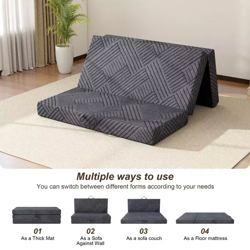 Dyonery Tri Folding Mattress 6 Inch Queen Memory Foam Trifold Mattress Foldable Washable Cover& Storage Bag Space-Saving for Guest, Pet