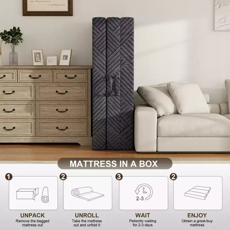 Dyonery Tri Folding Mattress 6 Inch Queen Memory Foam Trifold Mattress Foldable Washable Cover& Storage Bag Space-Saving for Guest, Pet