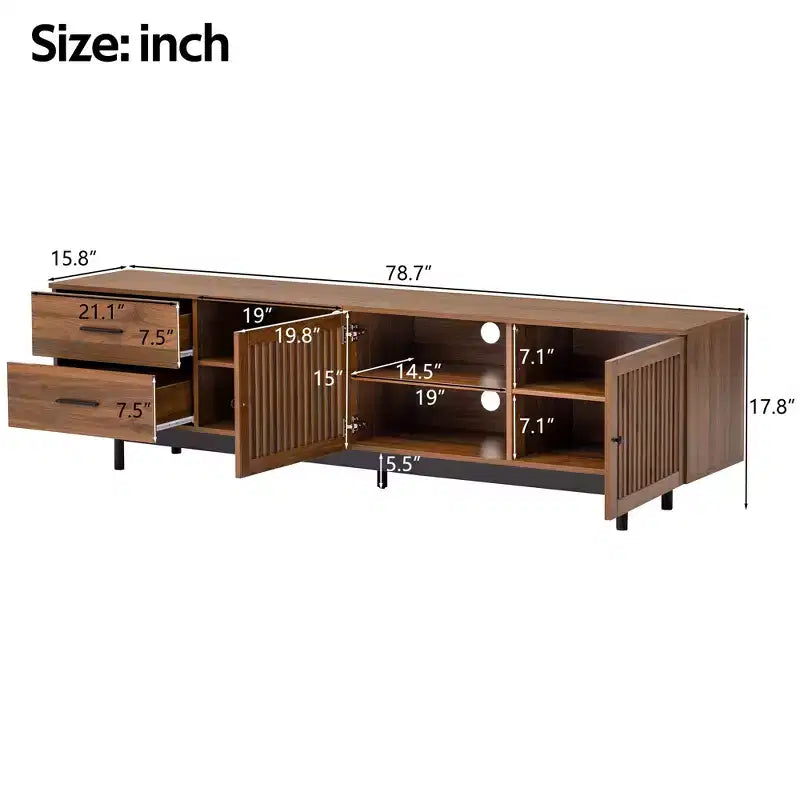 GDFStudio 78 Modern Wood TV Stand with 2 Slatted Door, 2 Deep Drawers and Cable Management