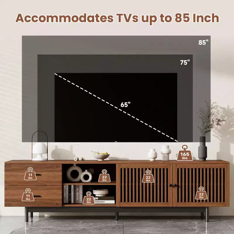 GDFStudio 78 Modern Wood TV Stand with 2 Slatted Door, 2 Deep Drawers and Cable Management