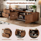 GDFStudio 78 Modern Wood TV Stand with 2 Slatted Door, 2 Deep Drawers and Cable Management