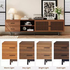 GDFStudio 78 Modern Wood TV Stand with 2 Slatted Door, 2 Deep Drawers and Cable Management