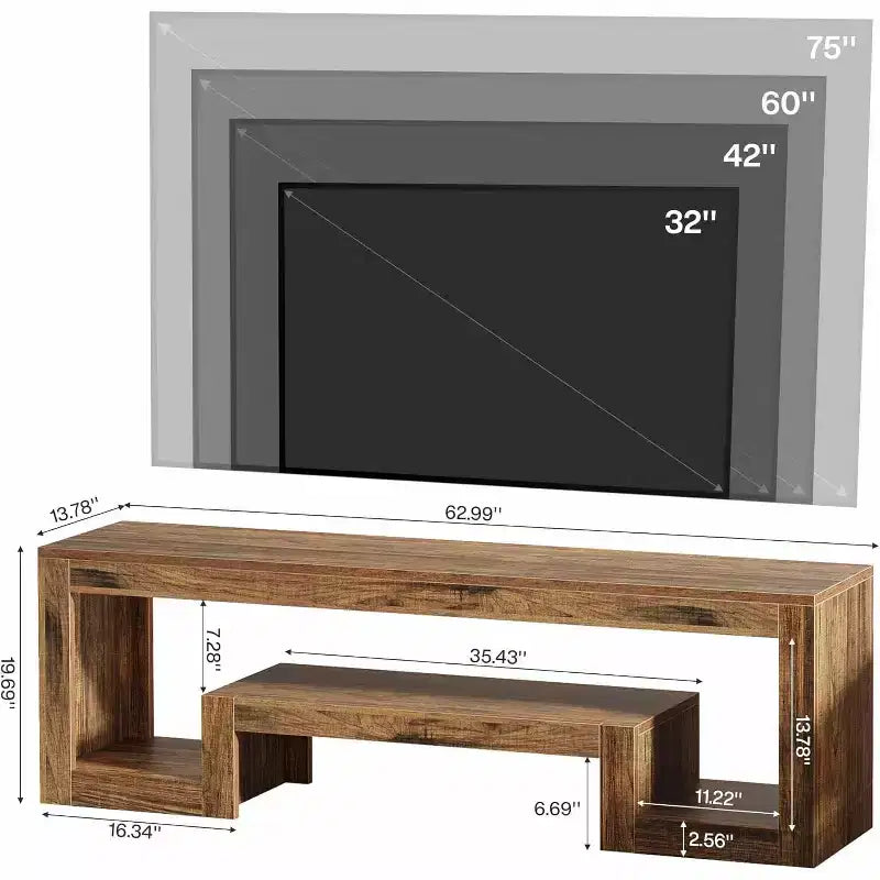 Meuble TV de ferme Lantine de 160 cm, convient aux téléviseurs de 55/60/65/75 pouces, avec étagères de rangement ouvertes, console en bois pour le salon et la chambre.